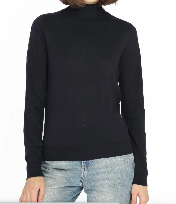 Supima Cotton Cash L/s Turtleneck Pullover In Black Youthful Women's Pop