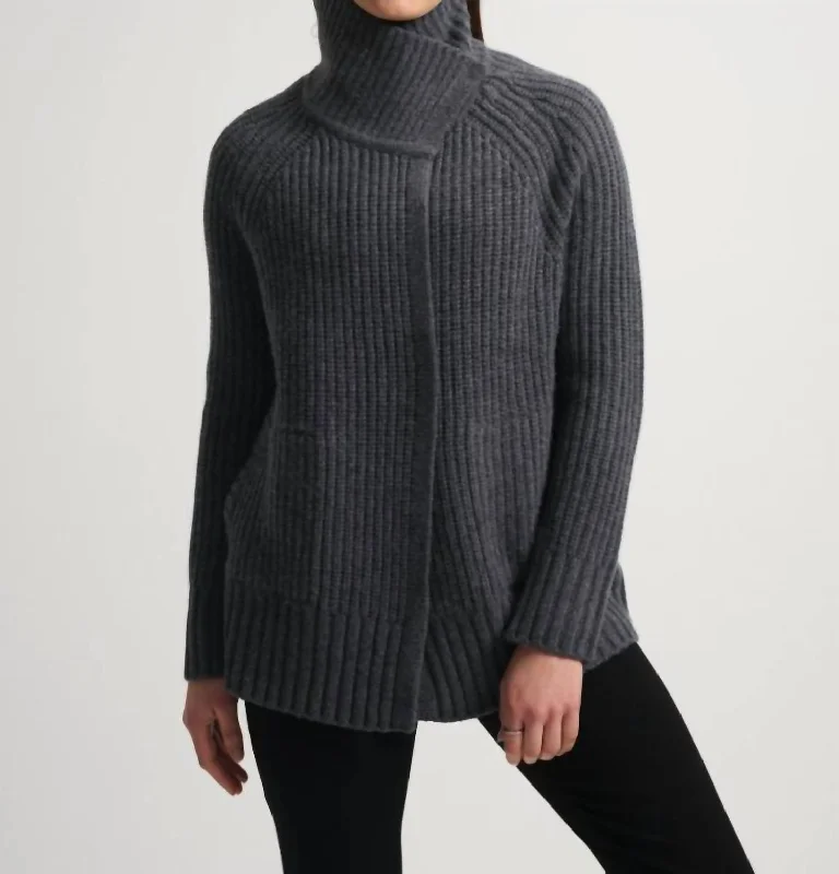 Sustainable Lofty Blend Ribbed Coatigan In Storm Grey Traditional Women's 
