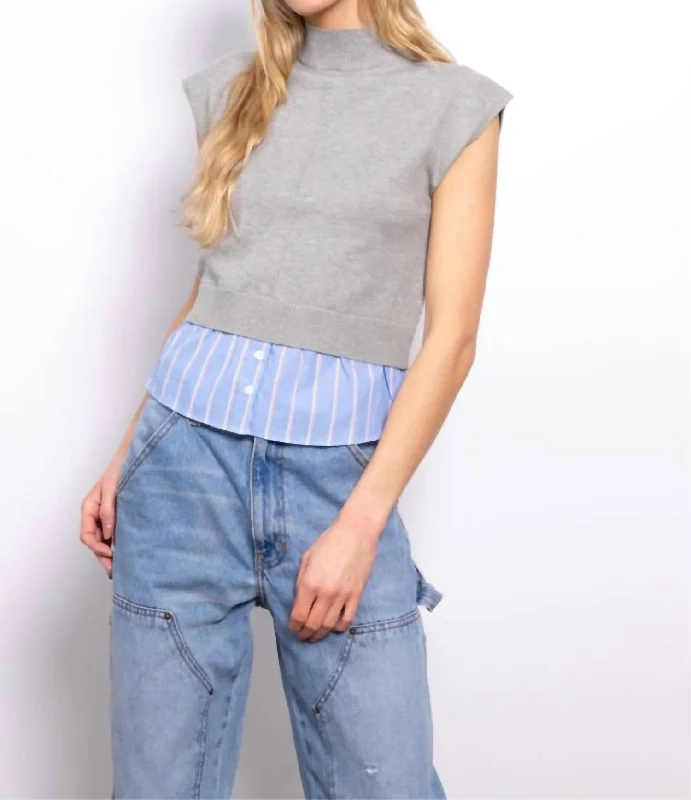 Sutton Turtle Neck Twofer Sweater In Grey Trendy Women's 