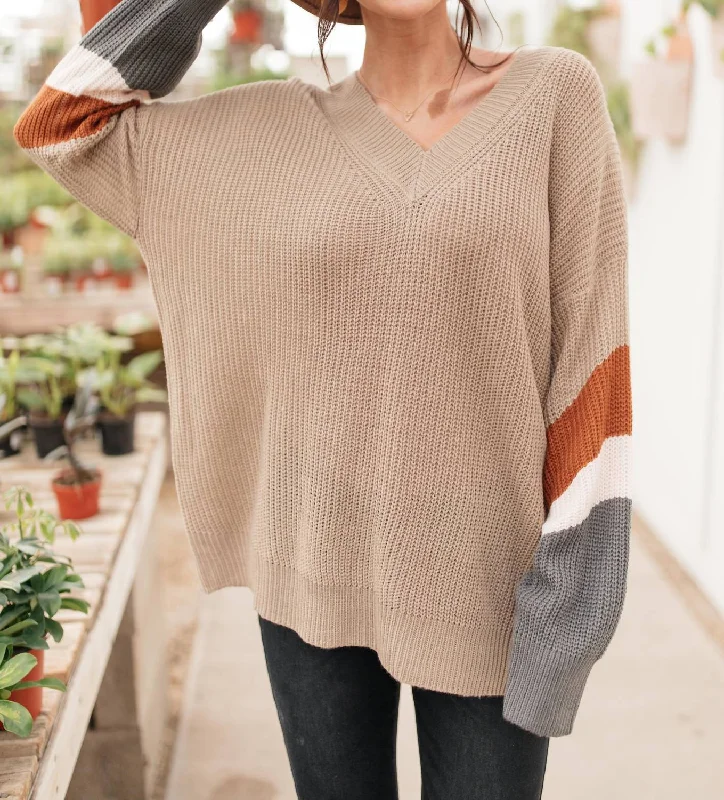 The Edge Of Your Sleeve Sweater In Taupe Refined Women's Hand - crafted