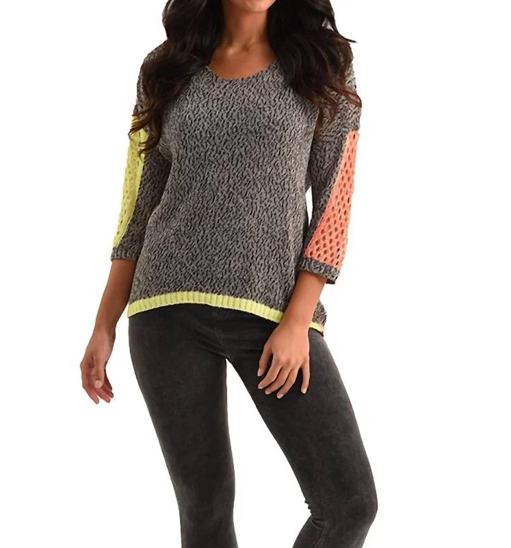 Tracy Color Block Crochet Top In Black Multi Youthful Women's Anime - inspired