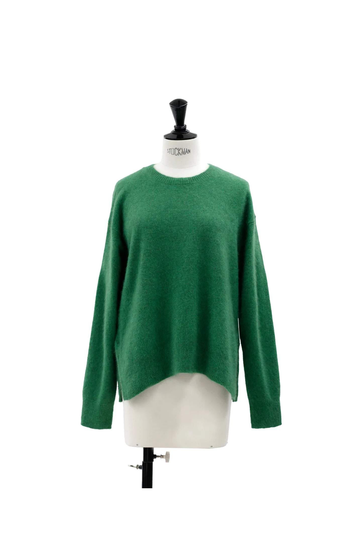 Wool Crew Neck Side Slit Sweater in Green Elegant Women's Formal 