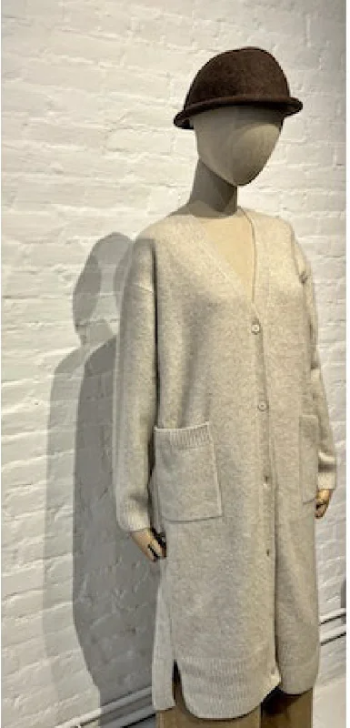 Wool/Silk Button Cardigan Duster in Ivory Cashmere