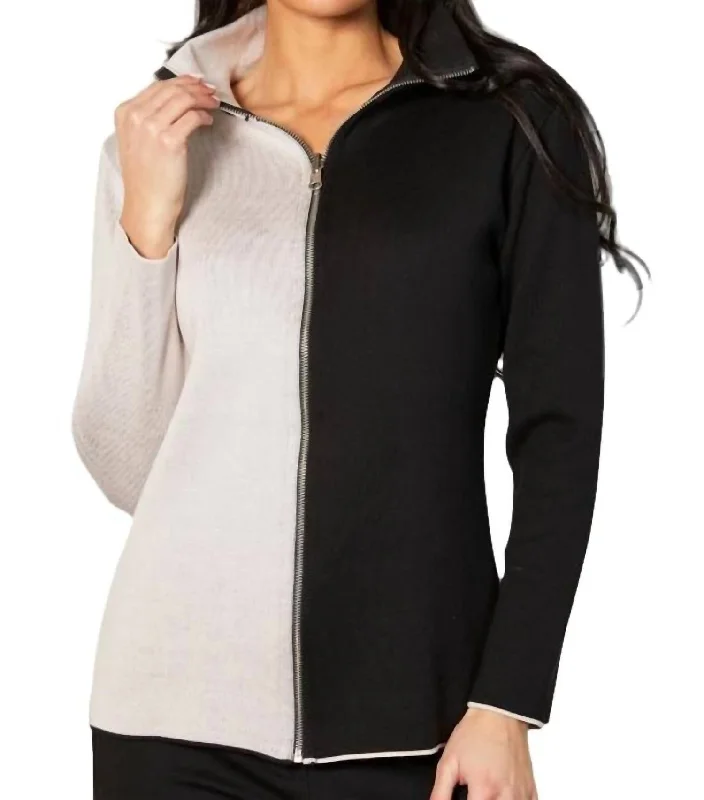 Zip Cardigan In Black/stone Dynamic Women's High - energy