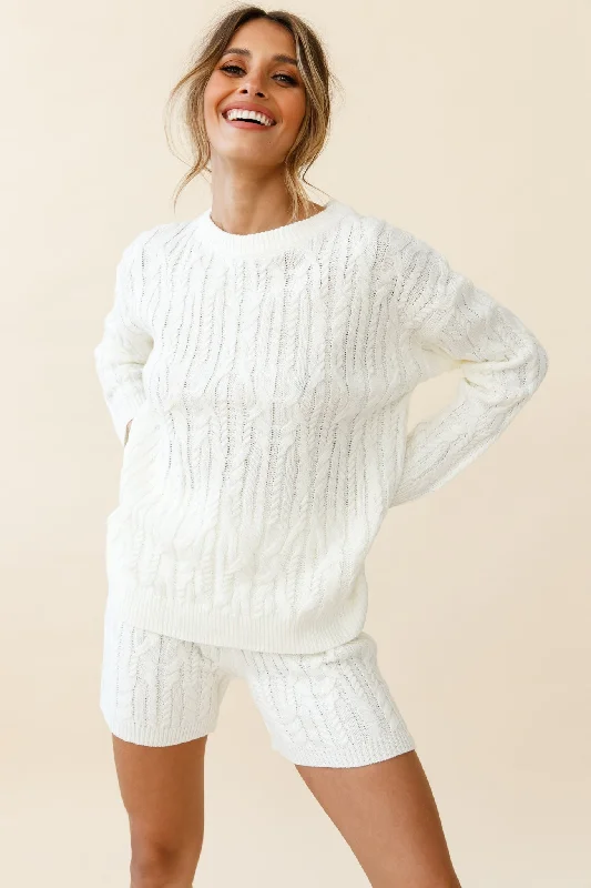 Colorado Cable Knit Sweater Cream Streetwear Style for 