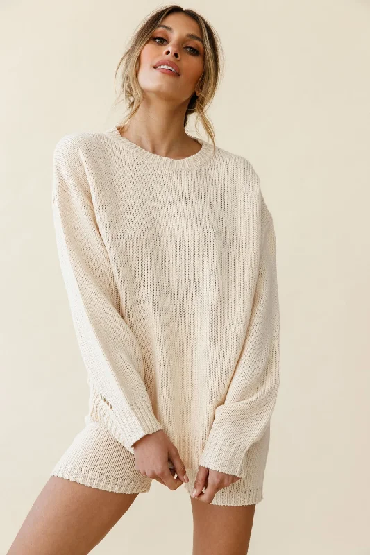 Denver Long Sleeve Knit Sweater Cream Compression