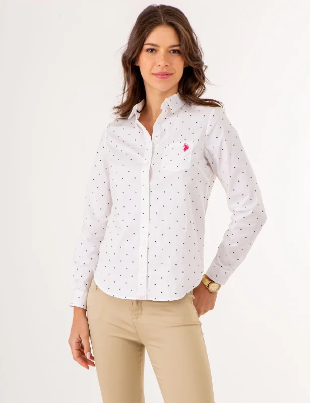 DOT PRINT LONG SLEEVE POPLIN SHIRT Sophisticated Women's Tailored