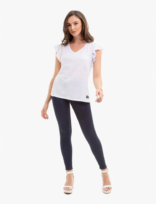 EYELET YOKE FLUTTER SLEEVE TOP Artistic Women's Avant - 