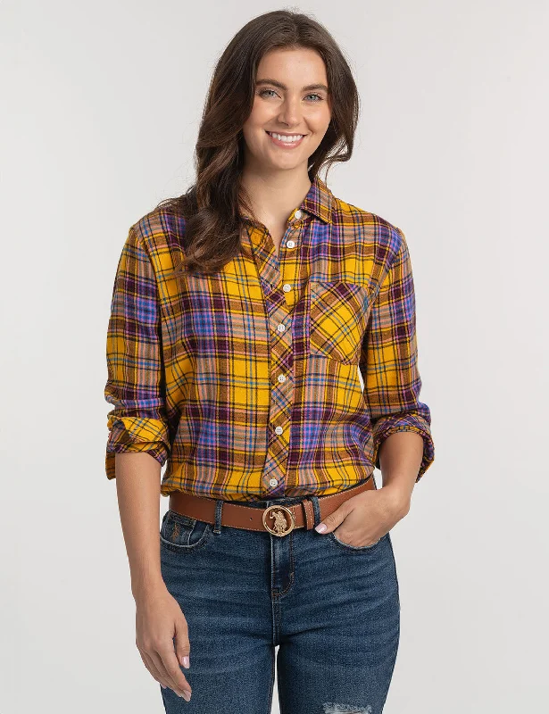 FLANNEL PLAID LONG SLEEVE SHIRT Sharp Women's Italian