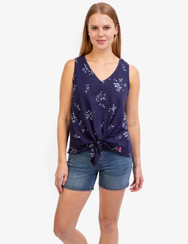 FLORAL V-NECK FRONT TIE TANK TOP Disco