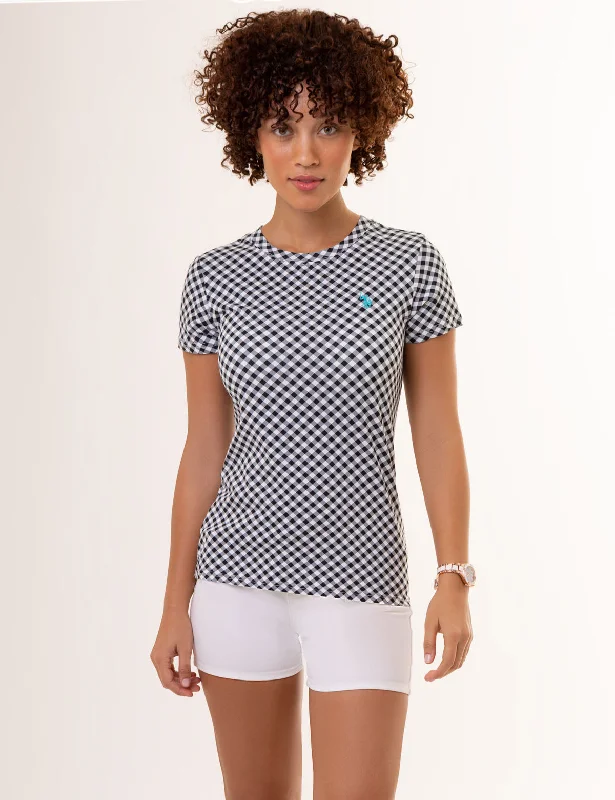 GINGHAM CREW NECK T-SHIRT Cozy Women's Sherpa - lined
