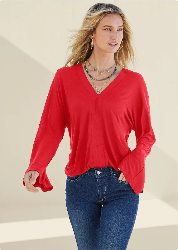 Banded Hem Top - Red Refined Women's Velvet