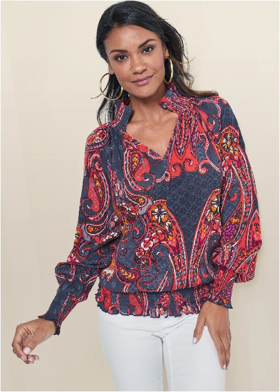 Paisley Top - Navy Multi Dapper Women's Bow - adorned
