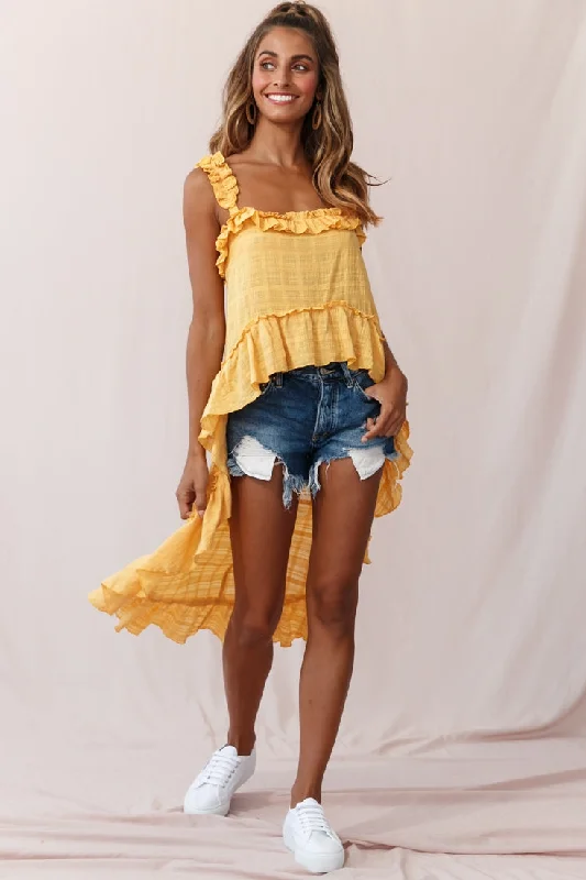 Jacinta High-Low Ruffle Strap Top Mustard Sleek Women's 