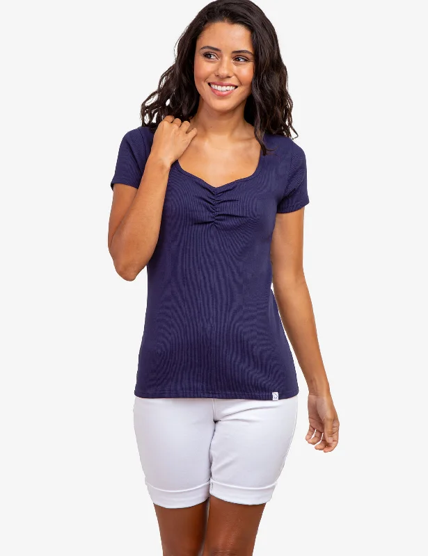 KNOTCHED RIB SHORT SLEEVE TOP Stylish Women's Neon