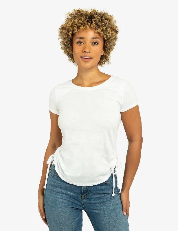 LACE SHOULDER SIDE TIE TOP Casual Women's Loose - fitting