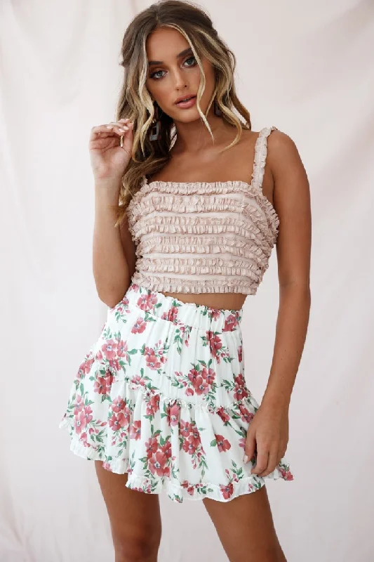 Lolita Frill Embellished Crop Top Nude Feminine Women's Style 