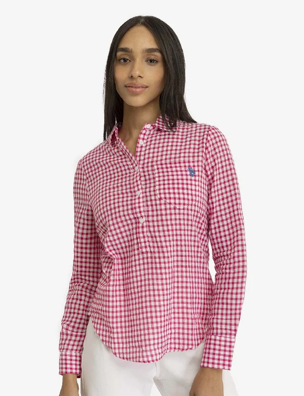 LONG SLEEVE POPOVER SHIRT WITH POCKET Monochromatic Office Style