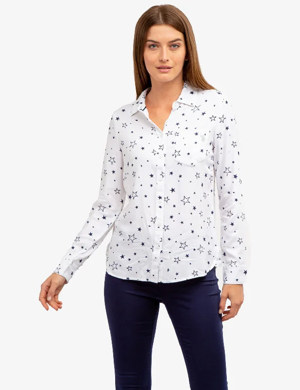 LONG SLEEVE PRINTED WOVEN SHIRT Elegant Women's Formal 