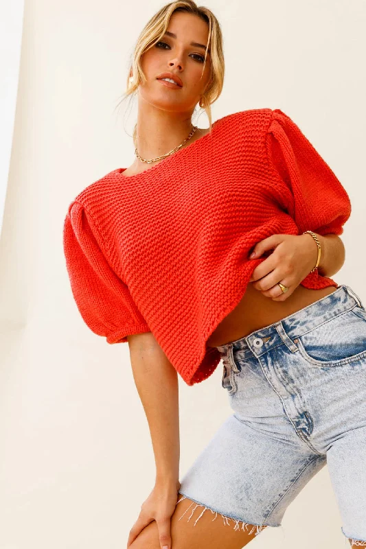 Marla Puff Sleeve Chunky Knit Top Watermelon Bold Women's Statement