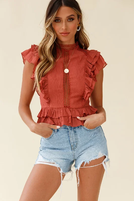 Oakland High Neck Ruffle Detail Top Rust Street