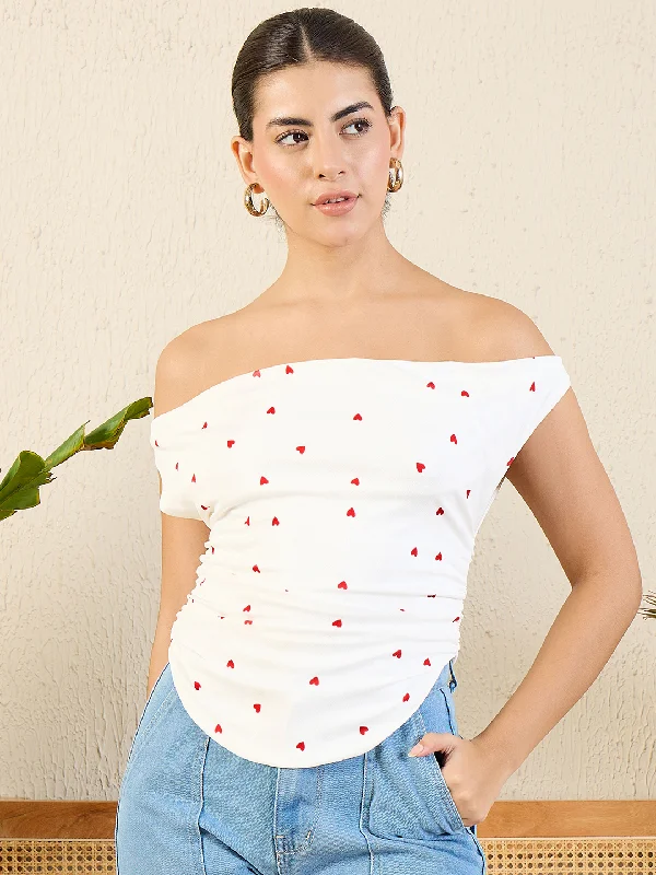 Printed Cotton Stretchable Draped Crop Top Laid - back Women's Style