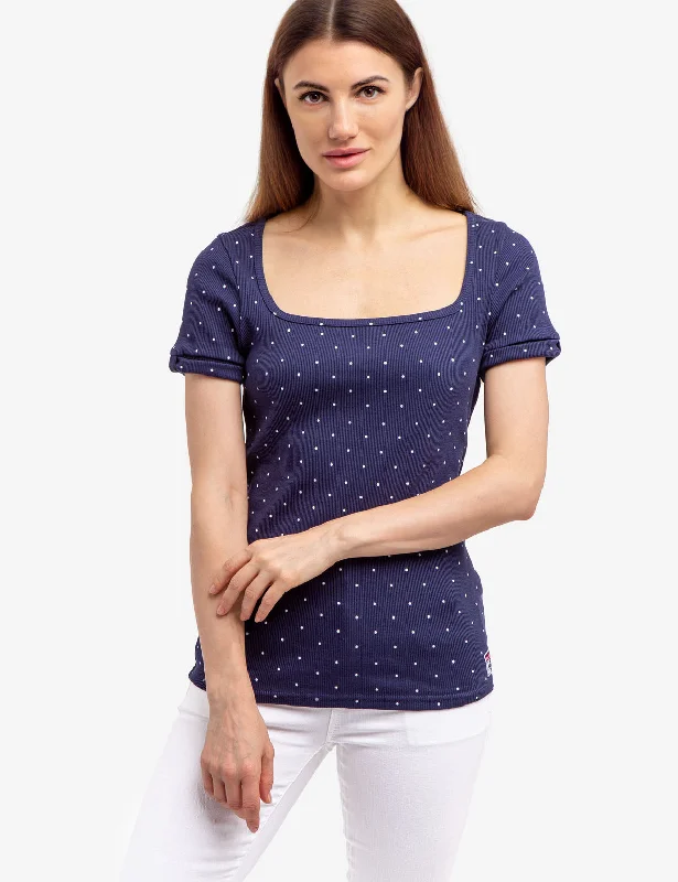 RIB SQUARE NECK DOT T-SHIRT Vacation