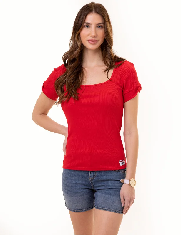 RIB SQUARE NECK T-SHIRT Traditional Women's 