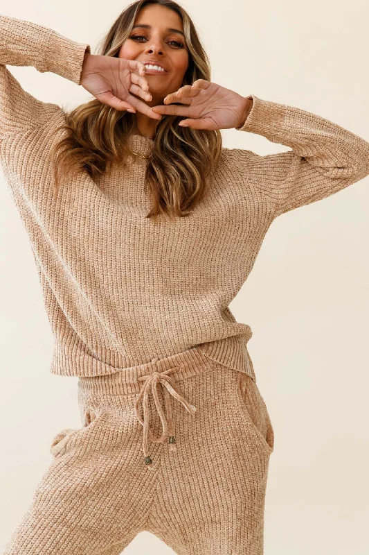 Robin Long Sleeve Ribbed Knit Sweater Tan Modern Women's 