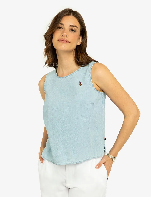 SLEEVELESS KEYHOLE BACK CROP TOP Geometric