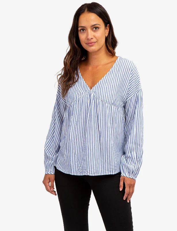STRIPE POETIC V-NECK TOP Sporty Women's Athleisure 