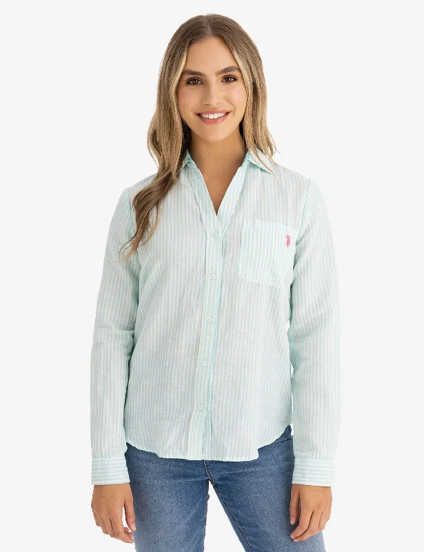 STRIPE ROLL SLEEVE WOVEN SHIRT Laid - back Women's Vibe