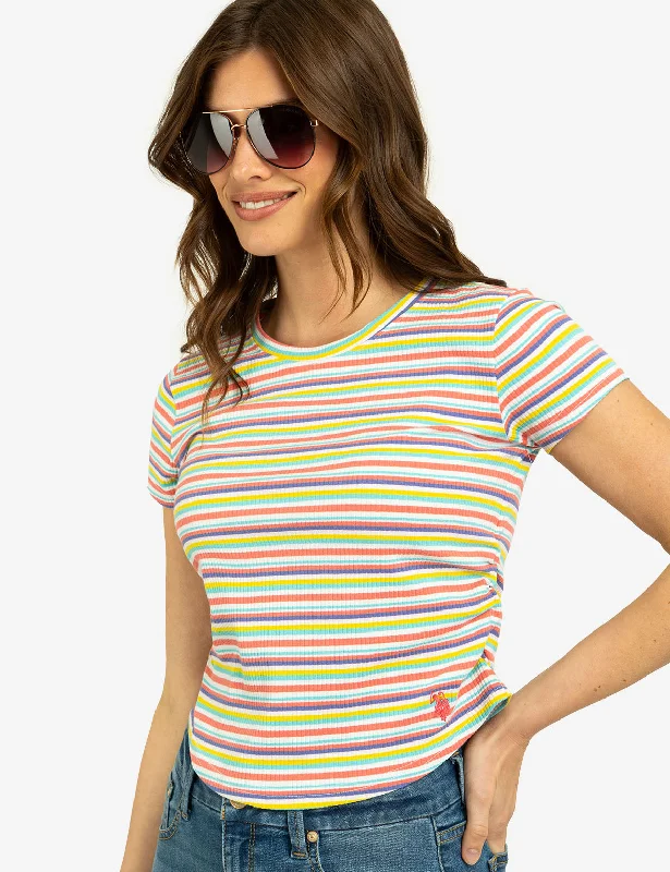 STRIPE RUCHED SIDE TOP Dapper Women's Bow - adorned