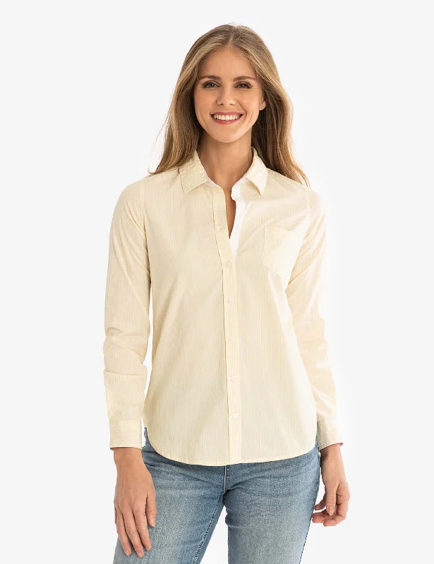 STRIPED POPLIN LONG SLEEVE SHIRT Laid - back Women's Style