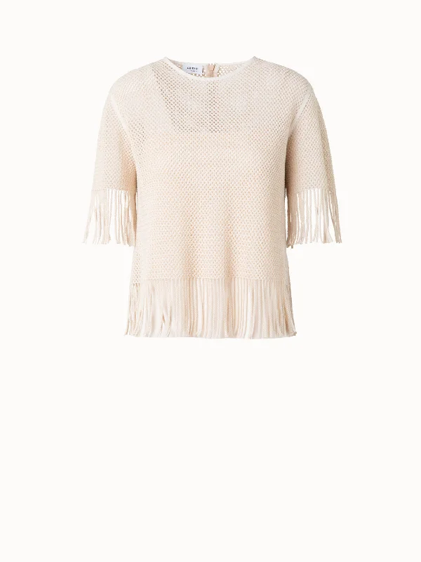 T-Shirt in Cotton Mesh wth Fringes British Gentlewoman Style