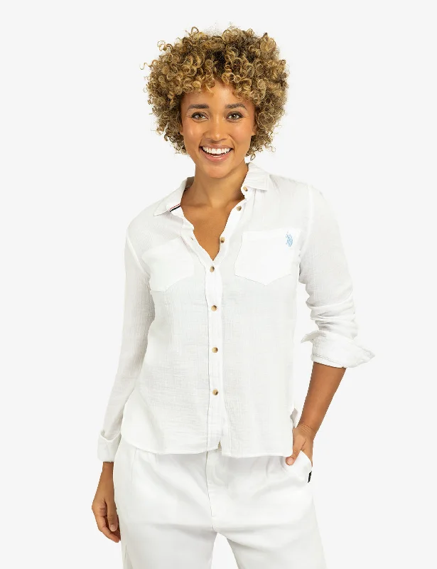 TEXTURED BUTTON-UP LONG SLEEVE SHIRT Gym