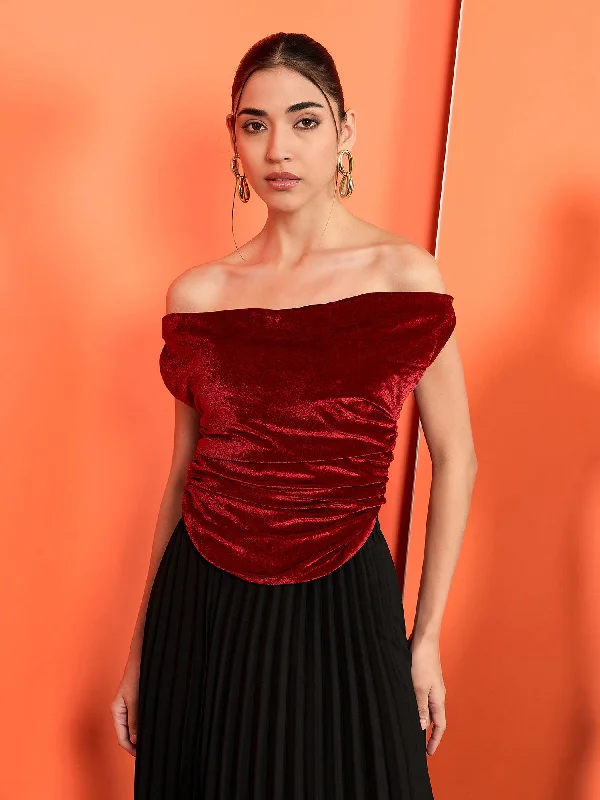 Velvet Stretchable Draped Crop Top Scandinavian