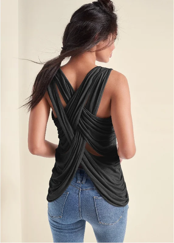 Crisscross Detail Top - Black Modern Women's 