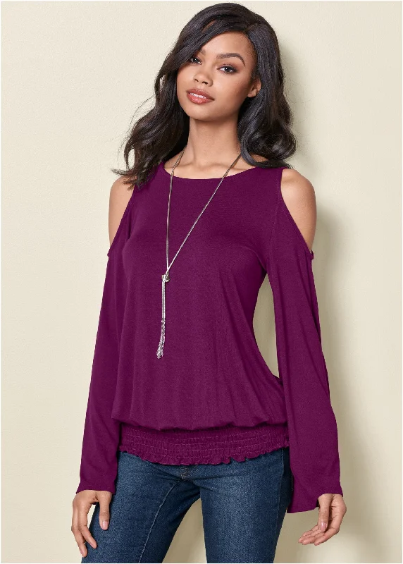 Cold-Shoulder Blouson Top - Dark Purple Rugged Women's Outdoor 