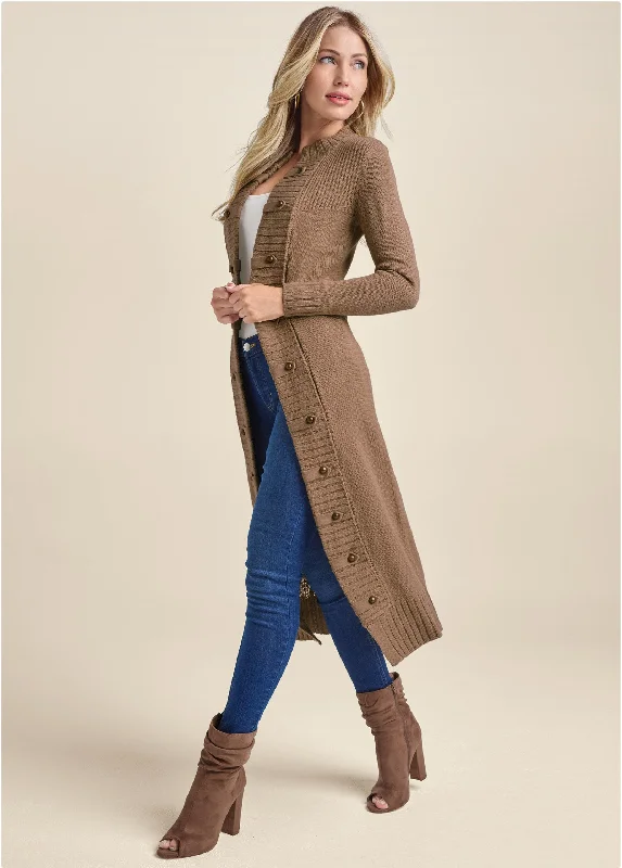 Tab Button Detail Duster - Oatmeal Classic Women's Tweed