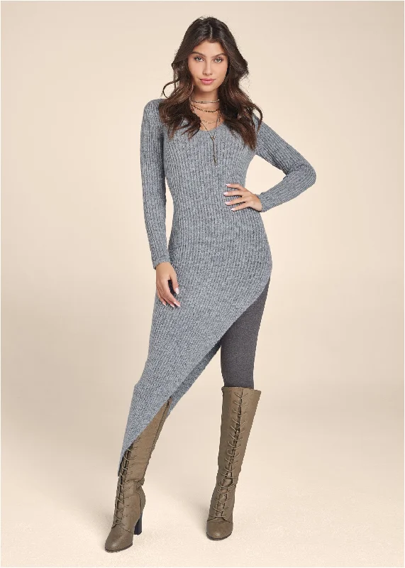 Asymmetrical Maxi Sweater - Heather Grey Country