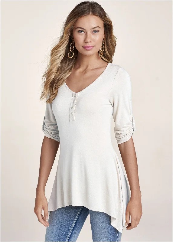 Henley High-Low Top - White Cashmere
