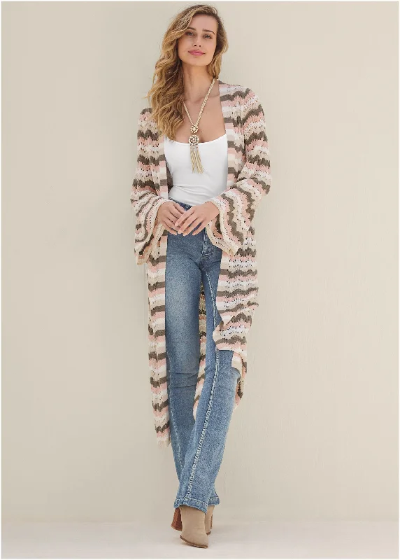 Pointelle Striped Duster - Off White Multi Refined Women's Classic 