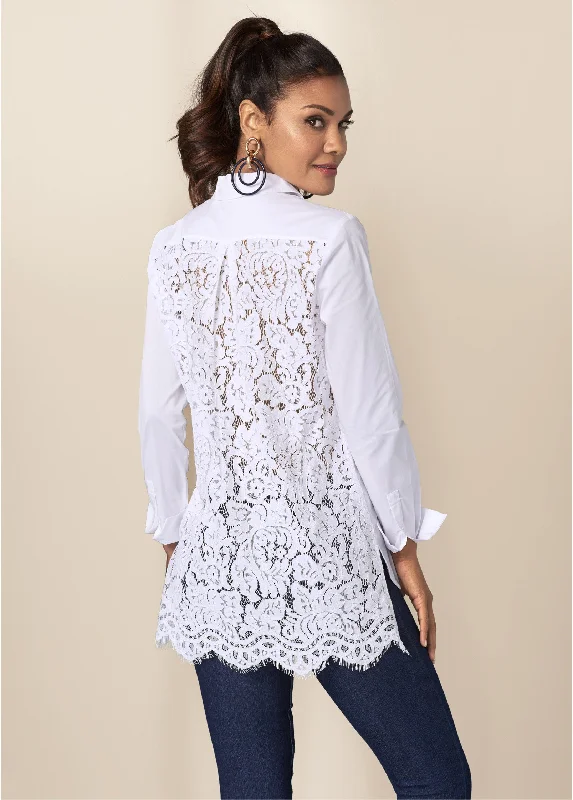Lace Back Blouse - White Edgy Women's Punk